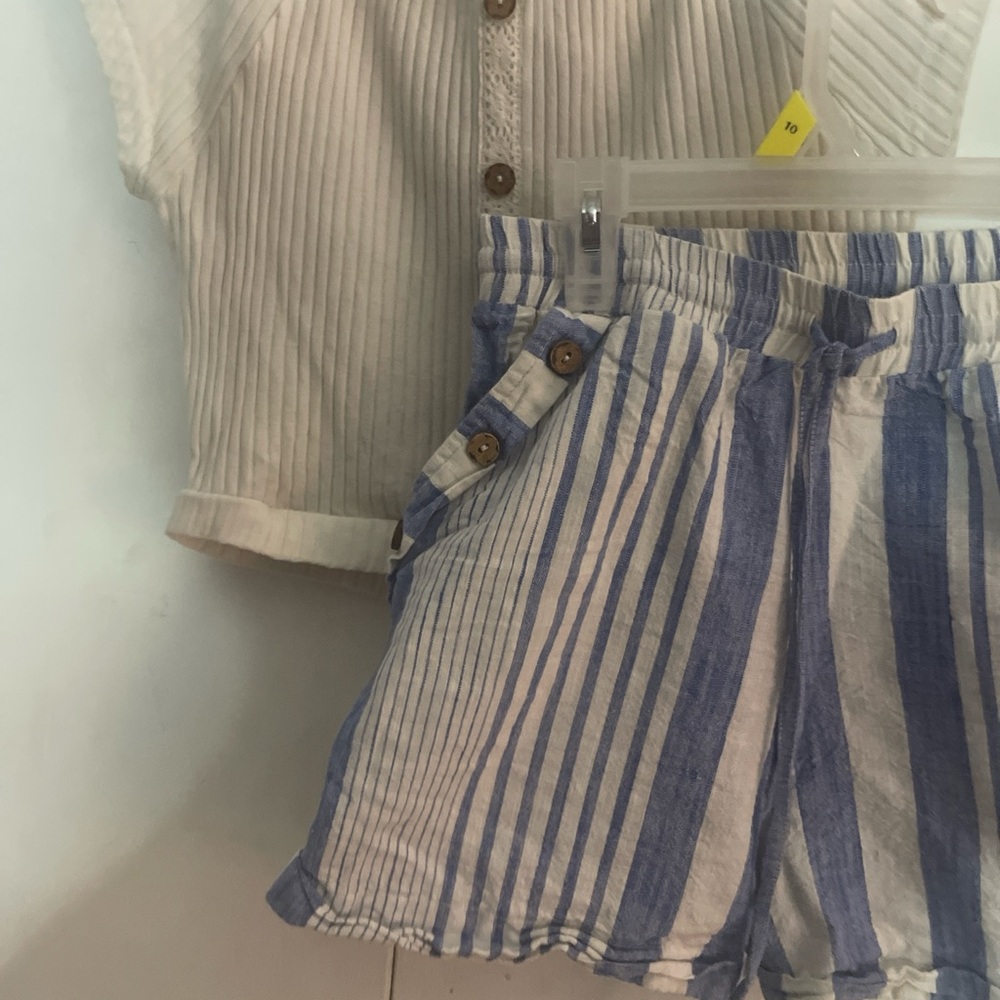 The Children's Place White and Blue Striped Kids Matching Set